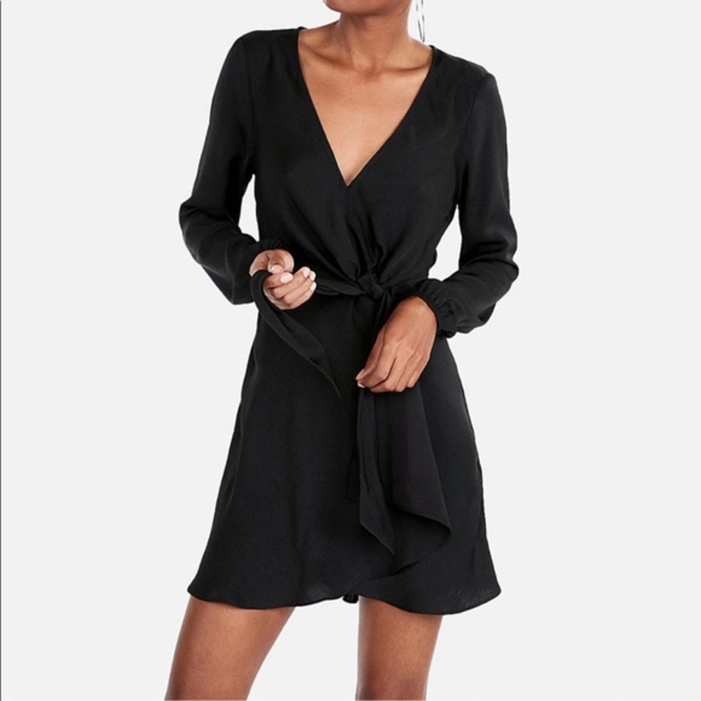 NWT Express Knotted Faux Wrap Dress, Black